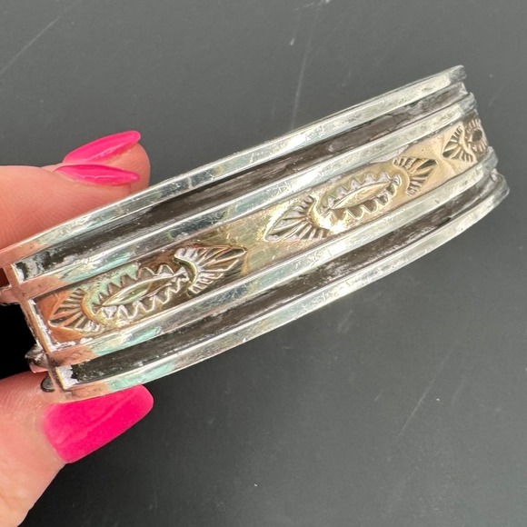 Unbranded Jewelry - Vintage Navajo Mixed Metal Cuff Bracelet Stamp Work Silver Brass Southwestern